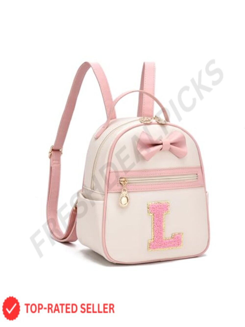 Personalized Mini Backpack Water-Resistant Faux Leather Initial Bowknot Cute